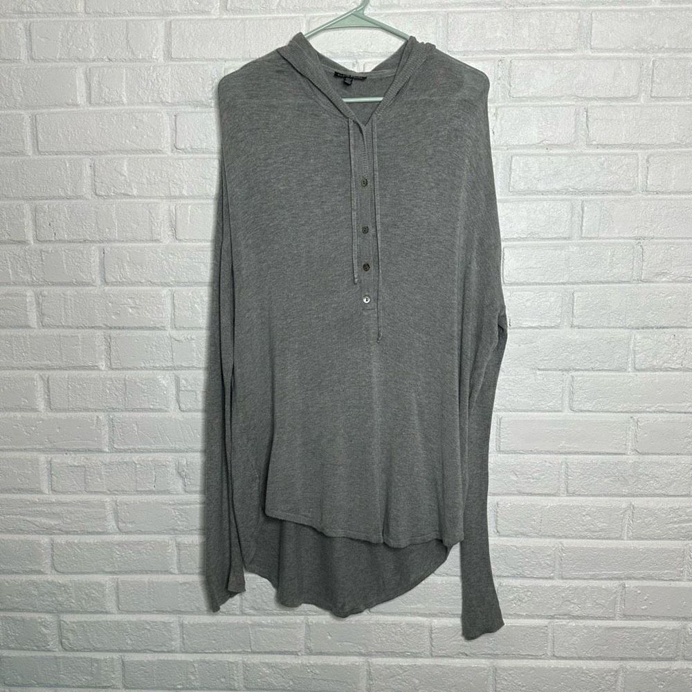 Eileen Fisher Gray Drop Shoulder Half Button‎ Hooded Tunic Sweater size XS